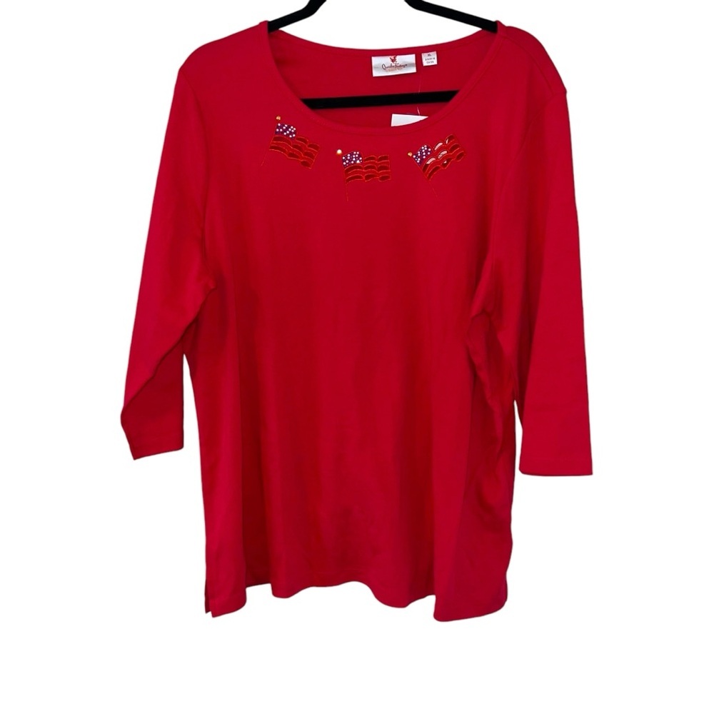 Quacker Factory American Flag beaded embroidered cutout tunic top